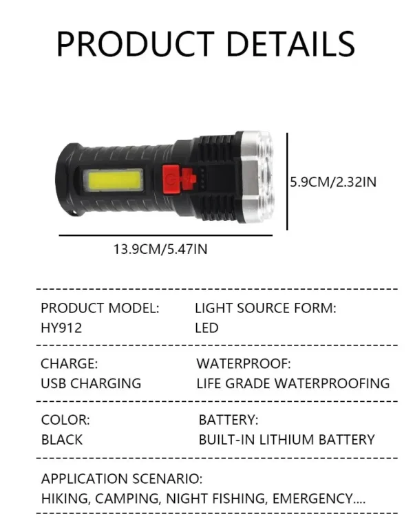 Linterna LED Recargable 5W - 3 Modos - Impermeable - Camping y Aventuras | Ouroshop - Bogotá y Colombia - Image 10