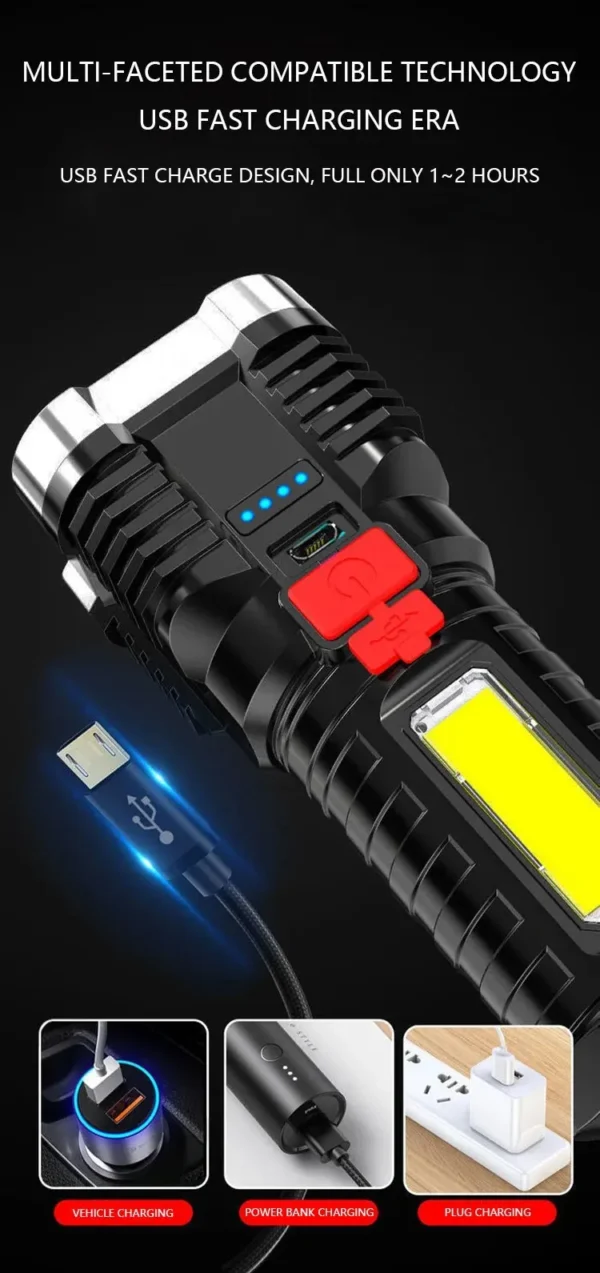 Linterna LED Recargable 5W - 3 Modos - Impermeable - Camping y Aventuras | Ouroshop - Bogotá y Colombia - Image 6