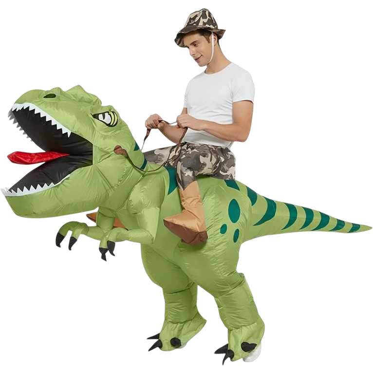 Traje de montar de dinosaurio inflable