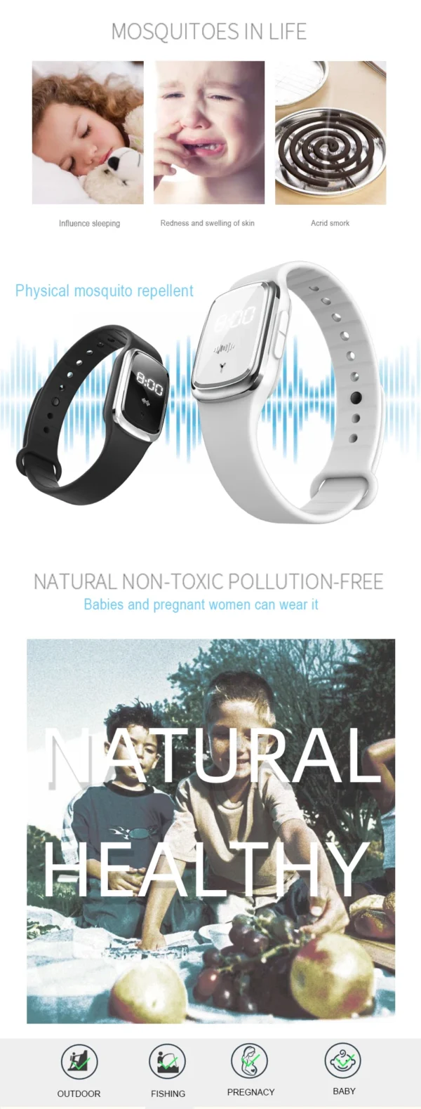 Reloj Antimosquitos con Ultrasonido para Niños y Adultos - Blanco - Image 3
