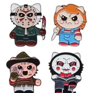 Set de Pines Esmaltados Gatitos Terror Chibi  x 4 unidades