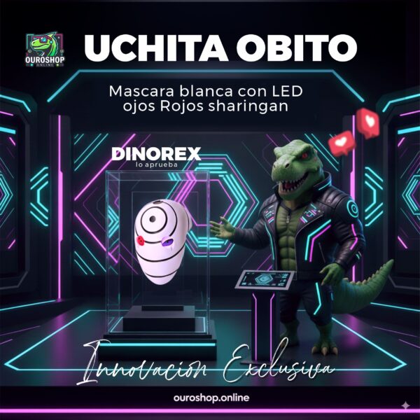 Máscara Brillante de Uchiha Obito – Máscara Blanca con LED, Ojos Rojos Sharingan - Image 2