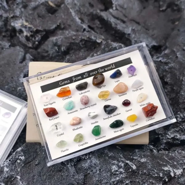 Caja de Colección de Piedras Preciosas Naturales – 24 Especímenes Minerales del Mundo - Image 5