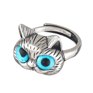 Anillo de Gato con Ojos Azules – Ajustable y a la Moda