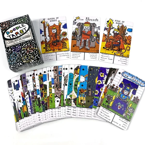 Doodle Tarot – Baraja de 78 Cartas Ilustradas a Mano | Estilo Libre y Educativo | Edición en Inglés - Image 4