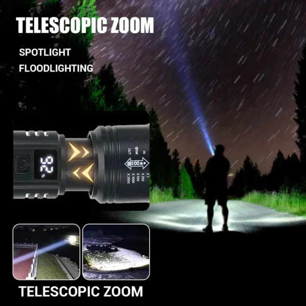 Linterna LED 10W Recargable + Power Bank - Zoom Ajustable - Impermeable - Emergencia | Ouroshop - Bogotá y Colombia - Image 2