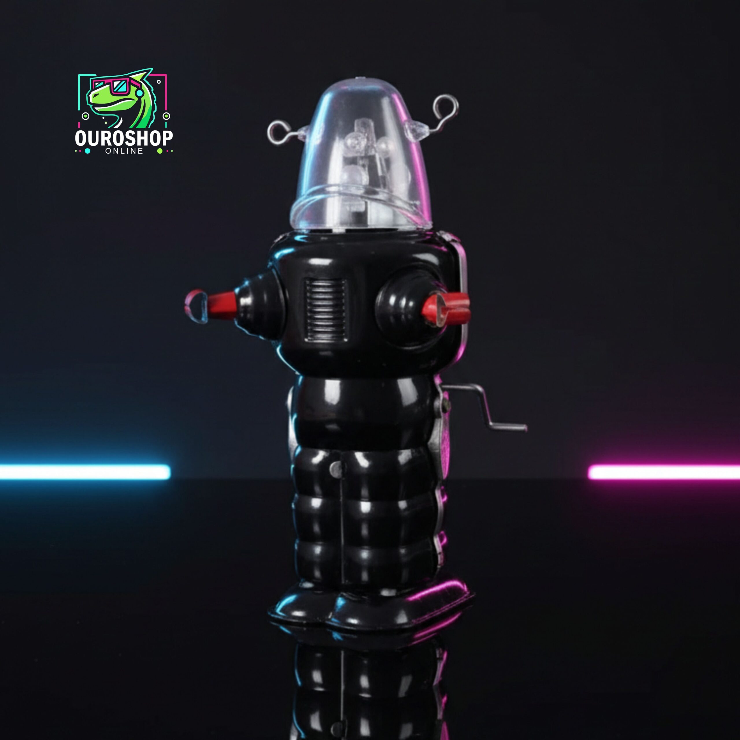 Robot Androide MS 207 de EstaƱo Negro Coleccionable Movimiento de Cuerda