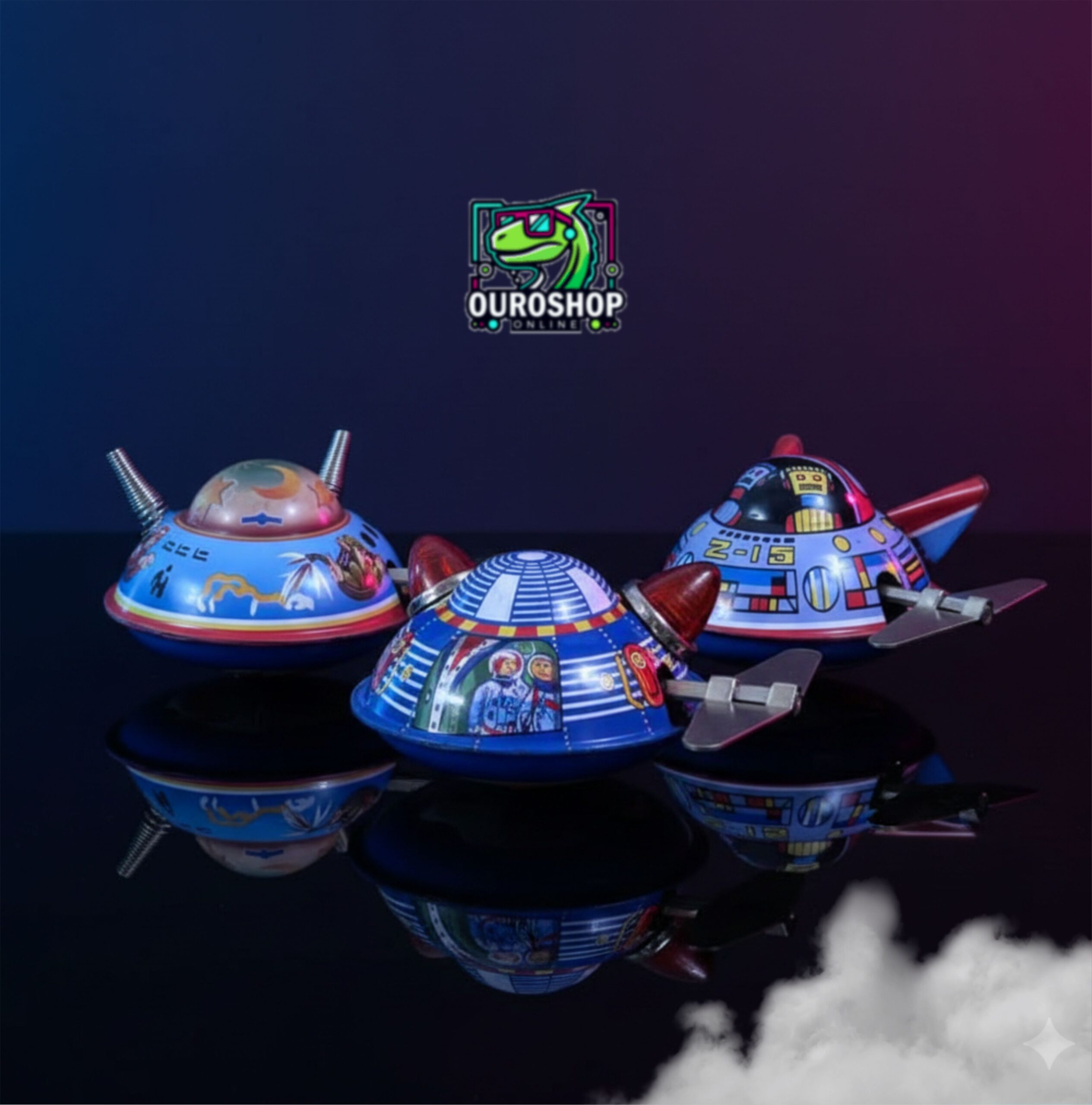 Set x 3 Juguetes de Cuerda Retro de EstaƱo OVNI Coleccionable - Image 10