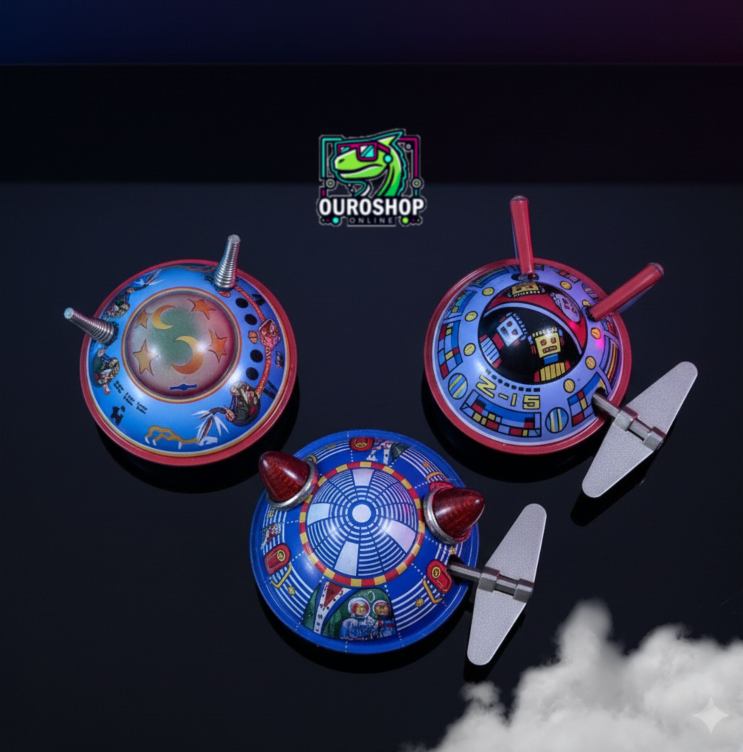 Set x 3 Juguetes de Cuerda Retro de EstaƱo OVNI Coleccionable - Image 9