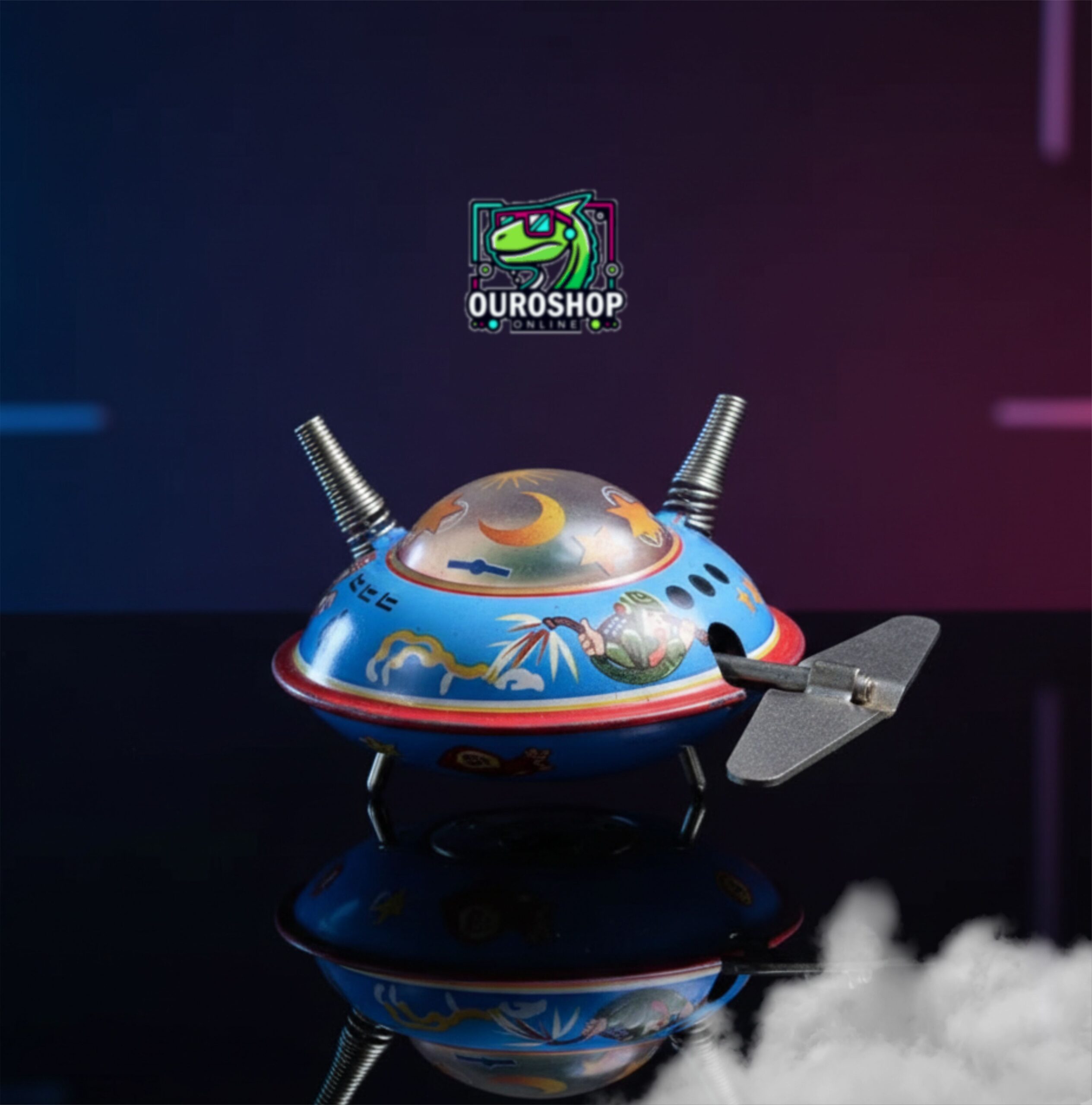 Set x 3 Juguetes de Cuerda Retro de EstaƱo OVNI Coleccionable - Image 5