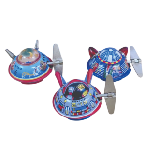 Set x 3 Juguetes de Cuerda Retro de Estaño OVNI Coleccionable