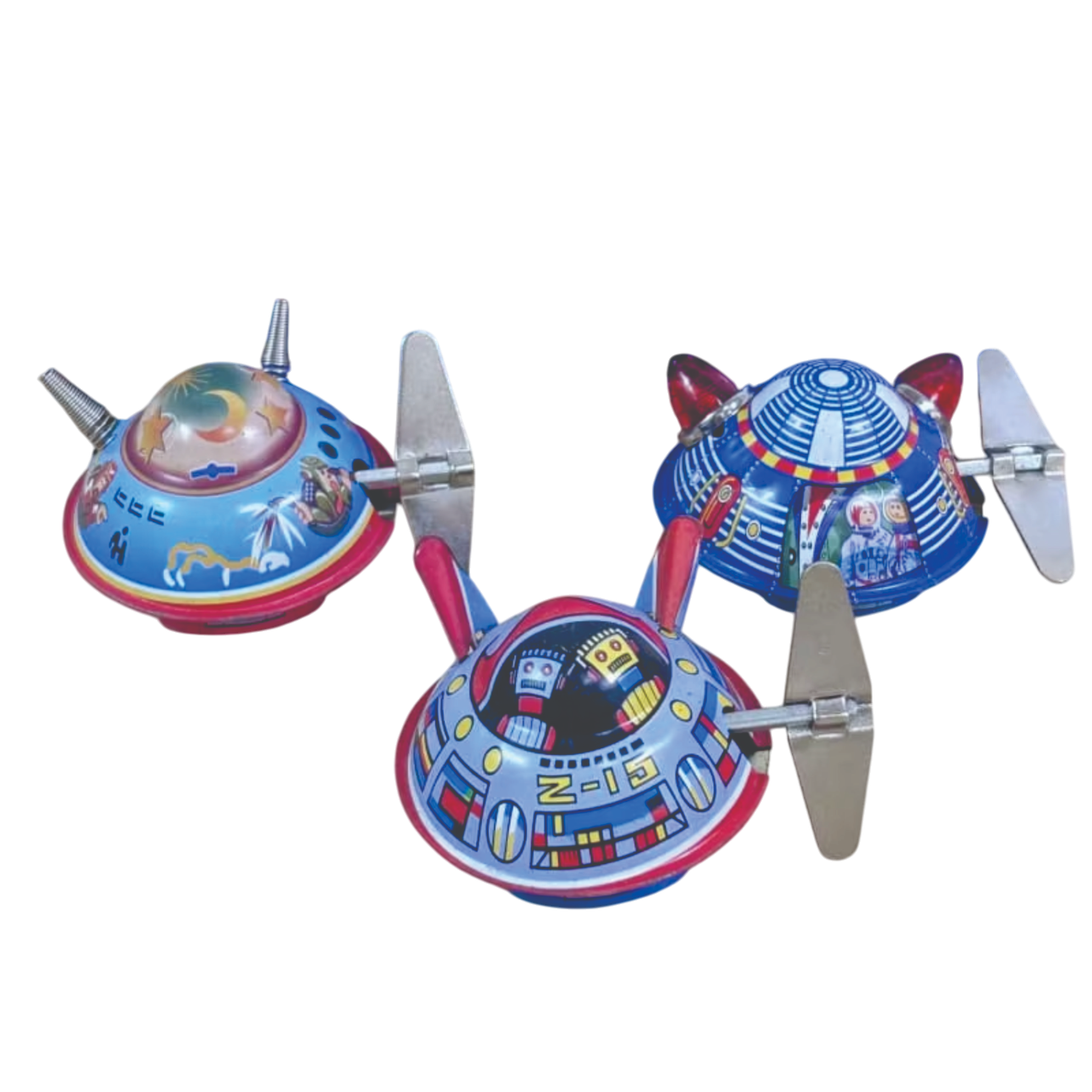 Set x 3 Juguetes de Cuerda Retro de EstaƱo OVNI Coleccionable