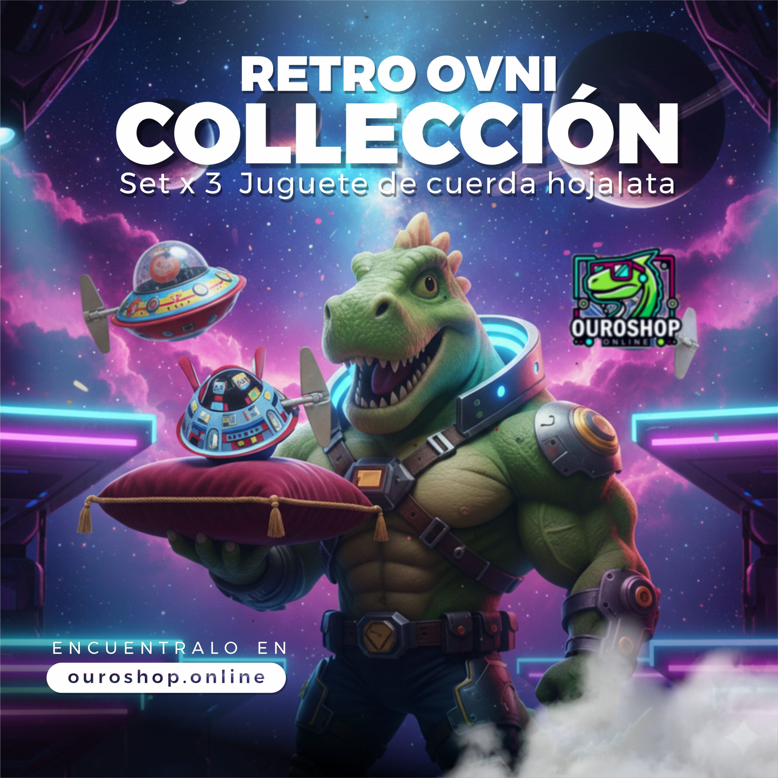 Set x 3 Juguetes de Cuerda Retro de EstaƱo OVNI Coleccionable - Image 2