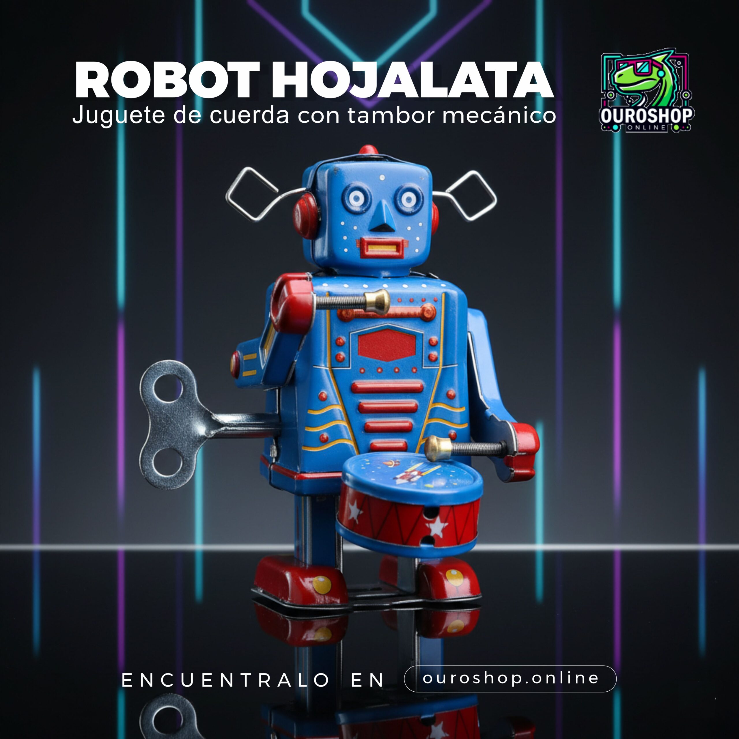 Robot de Tambor Mecánico – Juguete de Cuerda de Hojalata