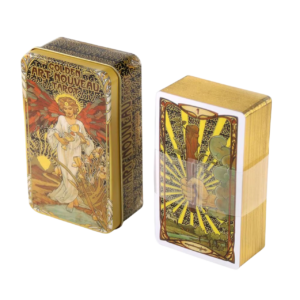 Tarot Golden Art Nouveau – 78 Cartas con Borde Dorado + Caja de Hojalata