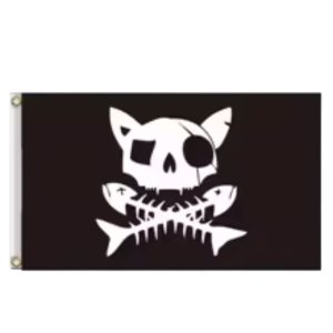 Bandera Pirata de Gato Calavera – 90x150cm (Poliéster Doble Costura)