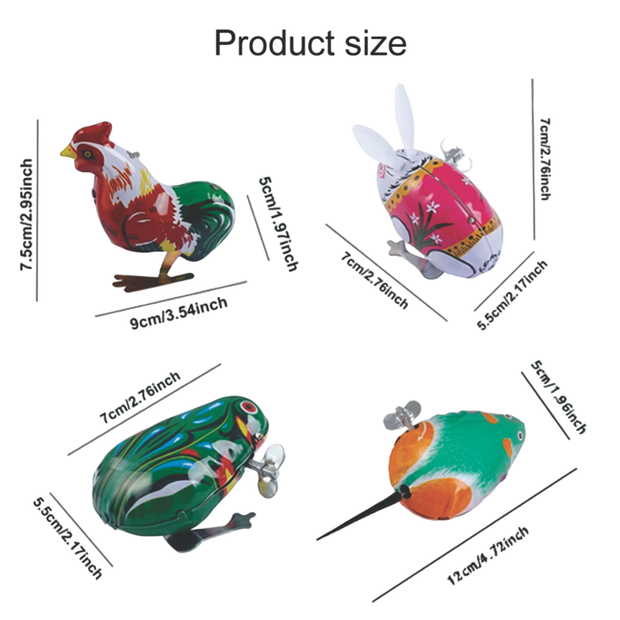 Set de Juguetes de Hojalata Vintage x4 – Mecanismo de Cuerda